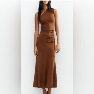 Zara One Shoulder Brown Dress